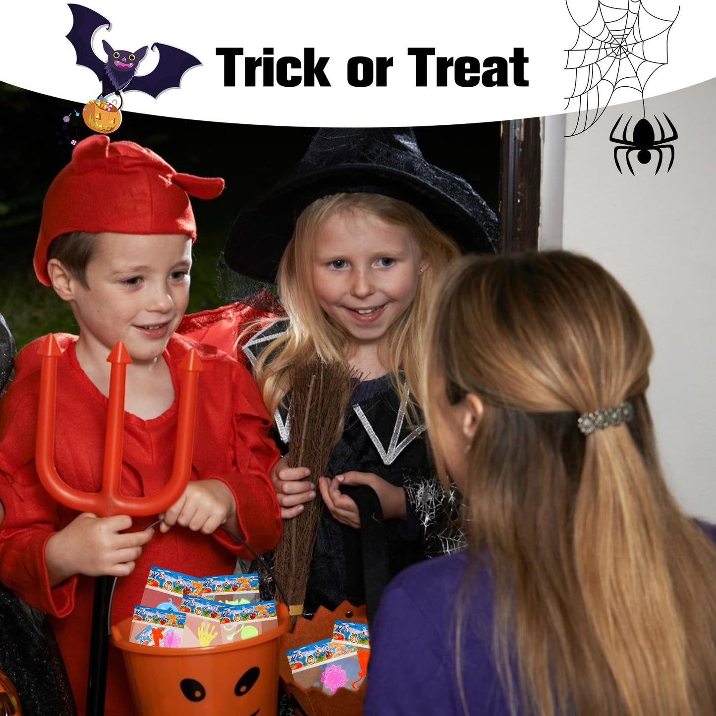CHHOEAV 36pcs Halloween Party Favors Sticky Hands, Spider Web Skull Bat Stretchy Sticky Toys For Boys Girls, Birthday Party Supplies, Non Candy Halloween Treats Goodie Bag Stuffers