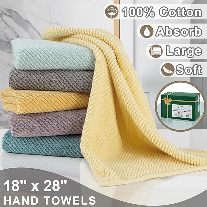 Beige Hand Towels, Hand Towels for Bathroom Set of 4, Large 18"x 28"