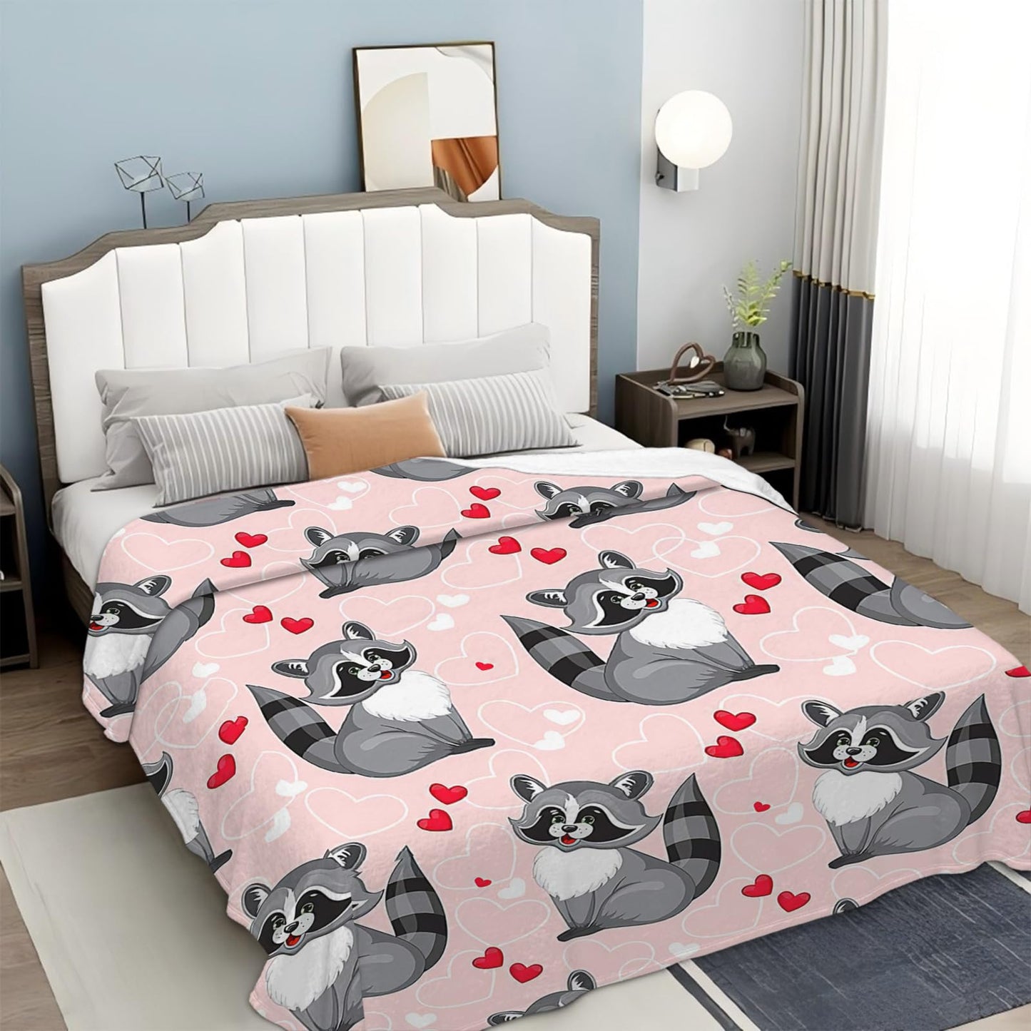 Tijuboni Pink Raccoon Throw Blanket Raccoon Gifts for Girls Boys Women Men Kids Adults Soft Flannel Fleece Blanket for Couch Sofa Bed Home Decor 40"x50"