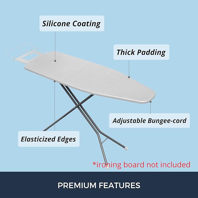 SAVUK Ironing Board Cover and Pad Standard Size Silicone Coated 4 Layers