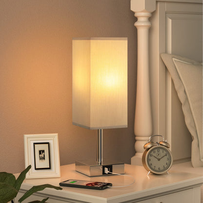 Aooshine Bedside Lamps, Touch Control Table Lamp with USB A+C Charging Ports, Lamps 3 Way Dimmable, for Bedroom Living Room Grey Fabric Shade (LED Bulb Included)