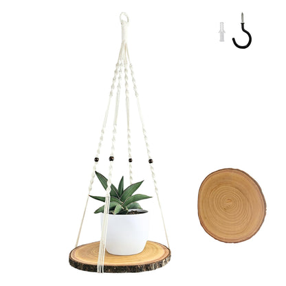 Leafy Accents Hanging Plant Shelf - Hanging Planters for Indoor Plants - Hanging Plant Holder with Floating Raw Wood Shelf - Window Plant Hanger - Minimalist Home Decor (Natural)