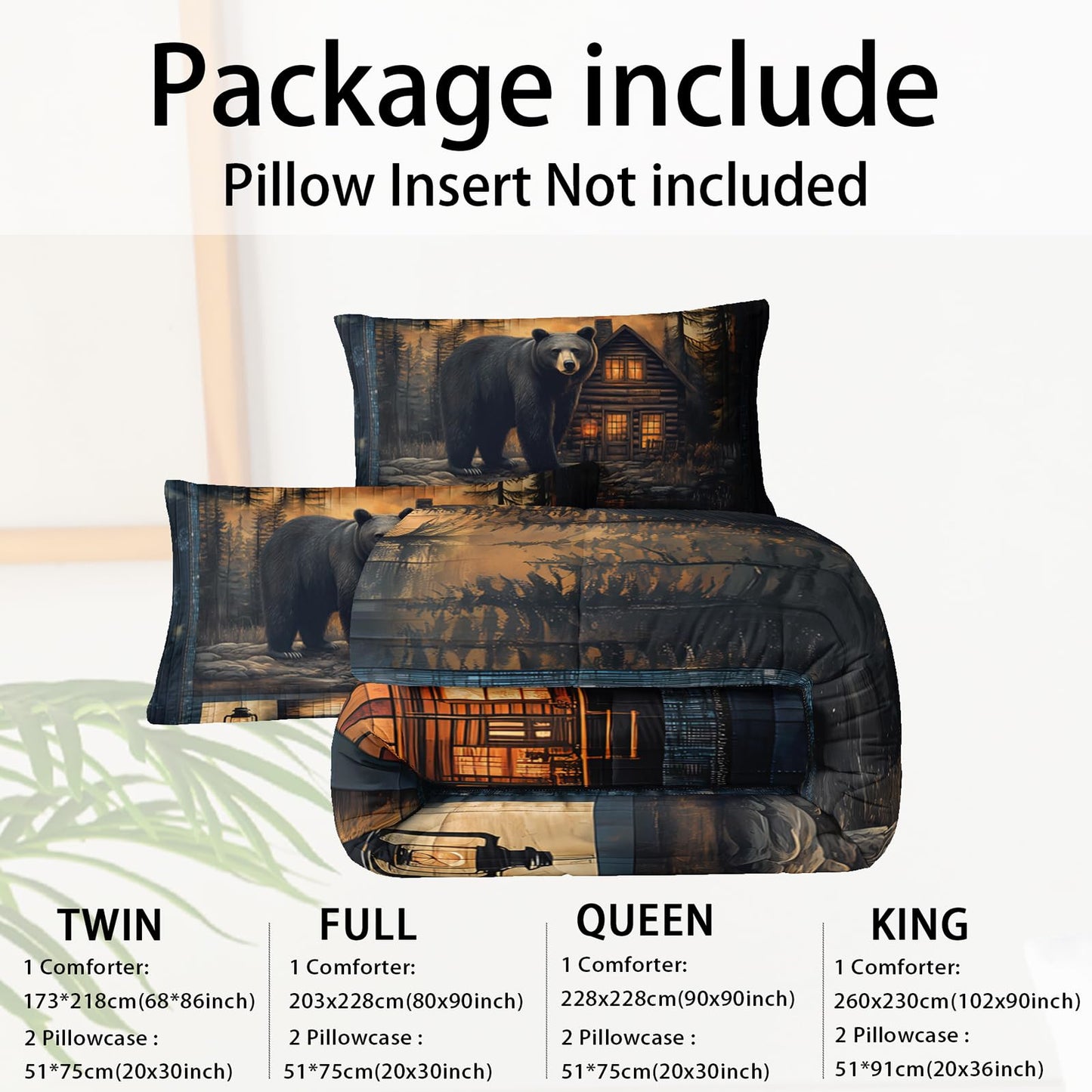 lneffble Black Bear Comforter Set Twin Size for Boys Kids,Rustic Theme Woodland Cabin Lodge Bear Hunting Bedding Set,Soft Microfiber Wildlife Forest Animals Print Quilt Set