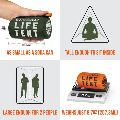 Go Time Gear Ultralight Mylar Survival Tent - Go Bag Emergency Tent & Survival Gear - Thermal Blanket Insulation for Winter Camping Gear & Emergency Supplies - Orange, Pack of 1, 2 Person