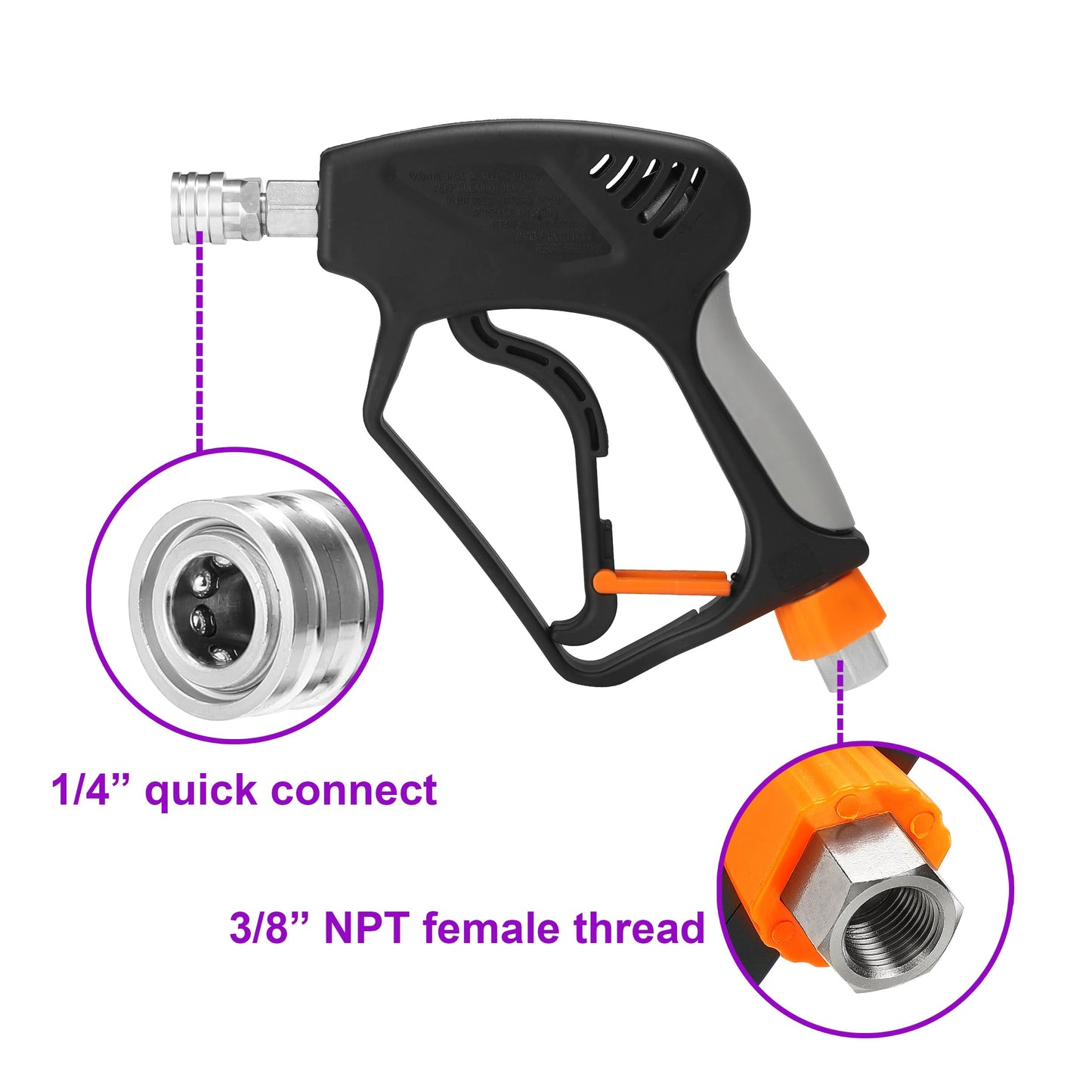 PWACCS Pressure Washer Gun with Swivel, Short Power Washer Gun with 3/8” Quick Connector, M22 14mm /15mm Fitting, 5 Pressure Washer Nozzle Tips with Holder, 5000 PSI Black