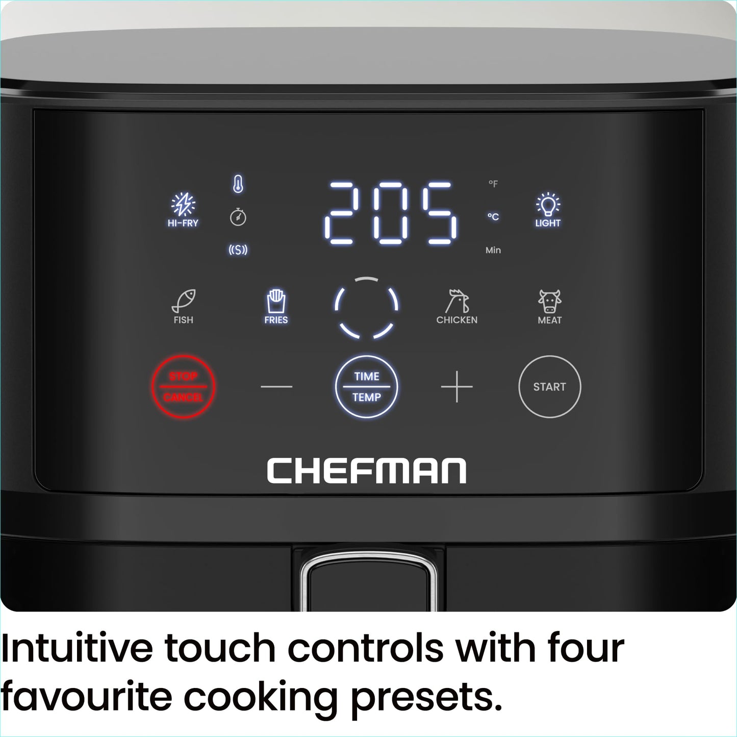 Chefman Air Fryer – 3.75L Compact Airfryer for Quick, Easy Meals, Features Hi-Fry Technology for Extra Crisp, Easy-View Window, Touch Controls with 4 Presets, Nonstick & Dishwasher Safe Basket - Black
