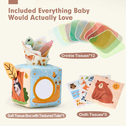 hahaland Baby Tissue Box Toy - Baby Toys 6-12 Months Montessori Toys for 6 Month Old Must Haves - Boy Girl Shower Gifts for Babies 6 9 12 18 Months Old Developmental Sensory Pulling Play Scarf Toy
