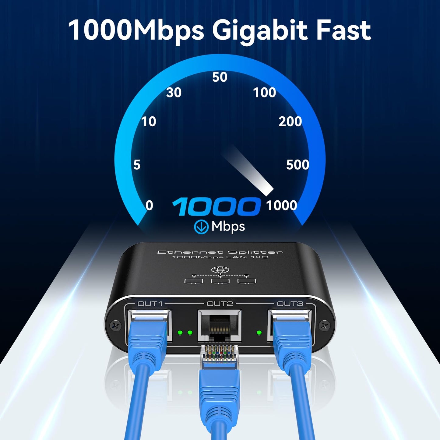 VEDINDUST Ethernet Splitter 1 to 3 1000Mbps High Speed Internet Lan Network Switch With USB C Power Cable for Computers Hubs Routers Set Top Boxes Digital TV