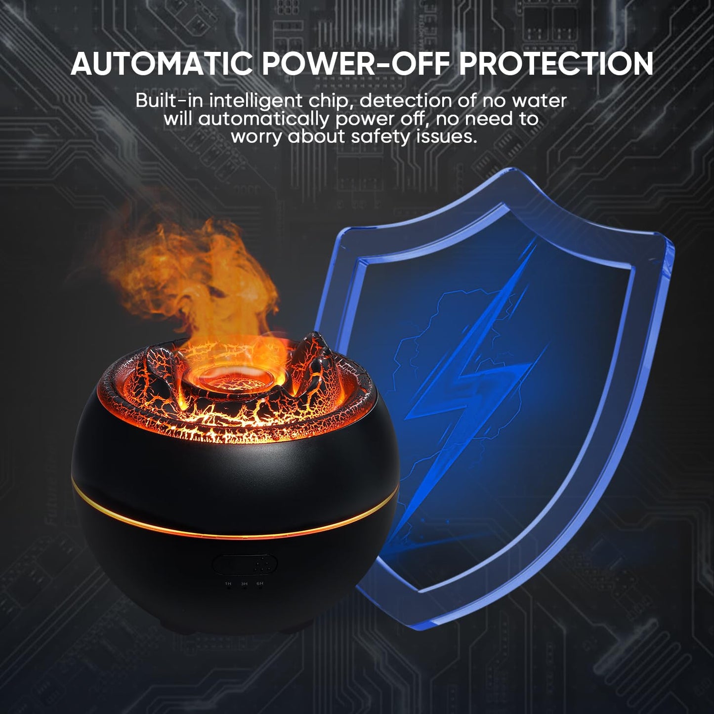 Essential Oil Diffuser, Volcano Fire Flame Aromatherapy Diffuser, 360ml Ultrasonic Cool Mist Humidifier, Scent Aroma Diffuser with 7 Colors Light, Timer & Auto Shut-Off for Home, Room (Black)