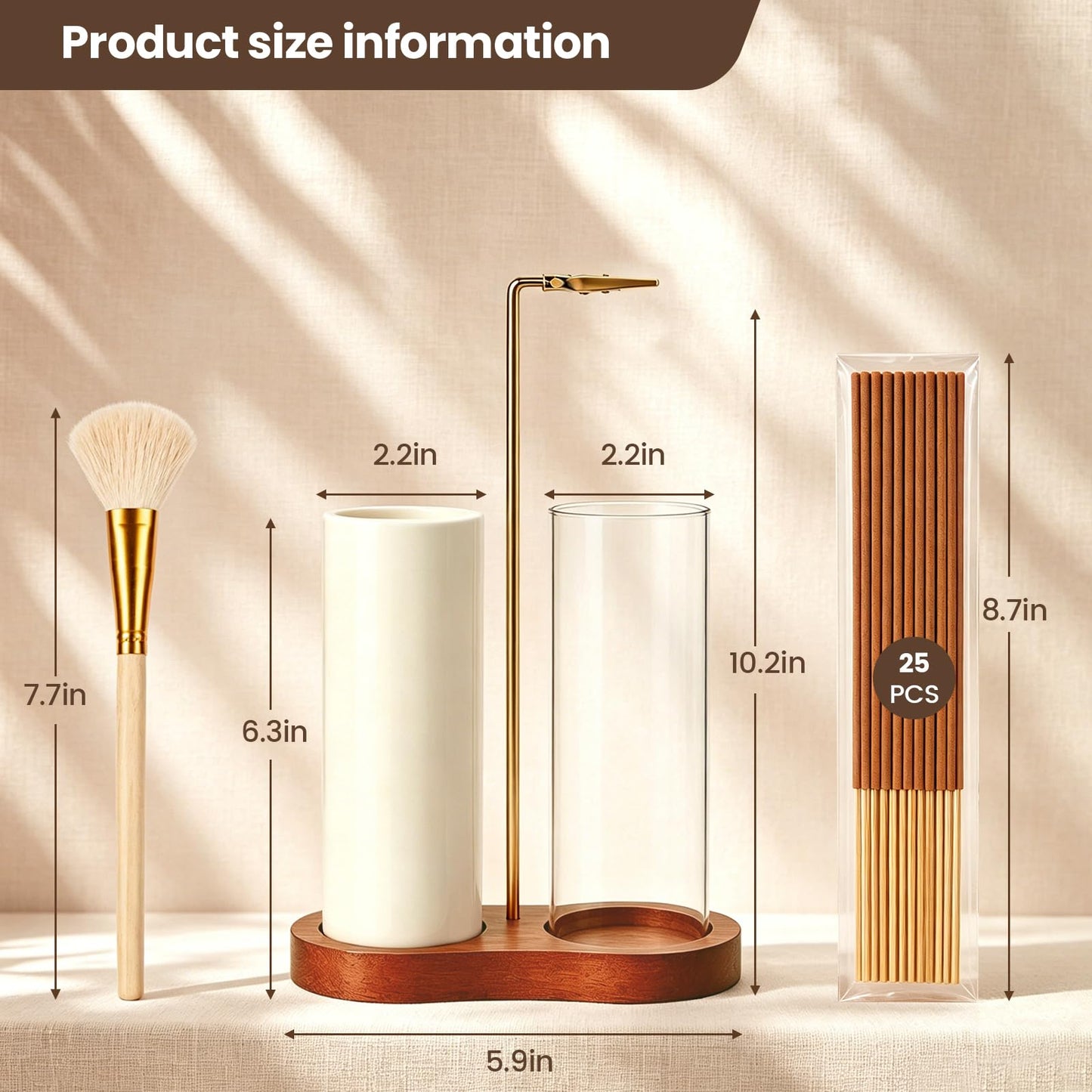 2 in 1 Incense Holder with Glass Ash Catcher, Ceramic Storage Jar, 25 Incense Sticks & Ash Brush, Ideal for Meditation, Yoga, Spa & Home Decor