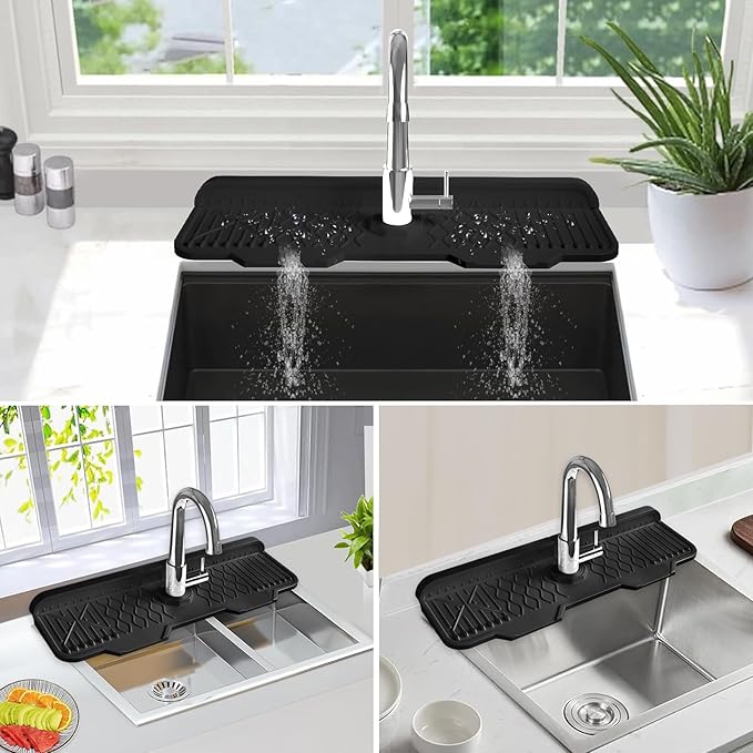Kitchen Sink Accessories -17" x 6'' Sink Splash Guard, Silicone Sink Mat Splash