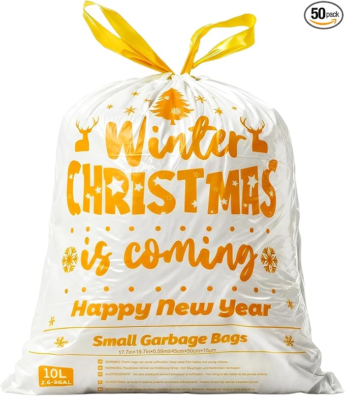 XUXRUS Gold Trash Bags Mini Trash Bags, 3 Gallon Small Bathroom Drawstring