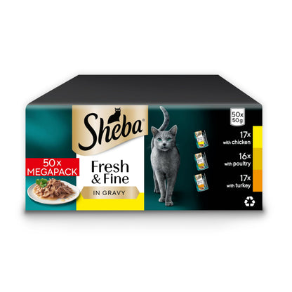 Sheba Cat Wet Food - Fresh and Fine - Cat Pouches Poultry in Gravy - 50 x 50 g Pack
