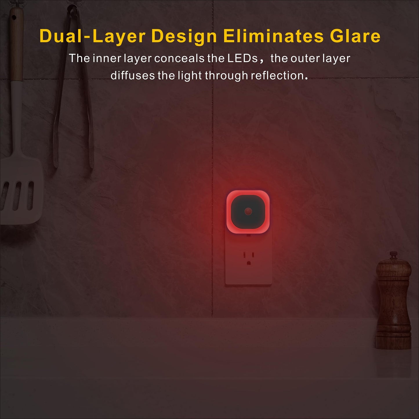 YUNLEX 2 Pack Plug in Red Night Light with Motion Sensor & Dusk to Dawn Sensor, Soft Glow, 0% Blue Light, Dimmable, Auto On/Off, 3 in 1 LED Lights for Bedroom, Kids, Bathroom, Hallway, as Father Gifts