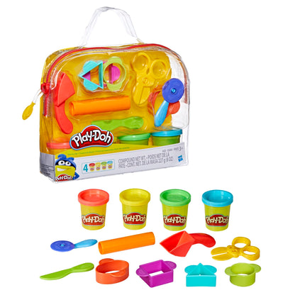 Play-Doh Starter Set, 9 Accessories, 4 Cans with Blue, Green, Red, and Yellow Modeling Compound & Travel Bag, Preschool Toys for Boys and Girls 3+ Year Old