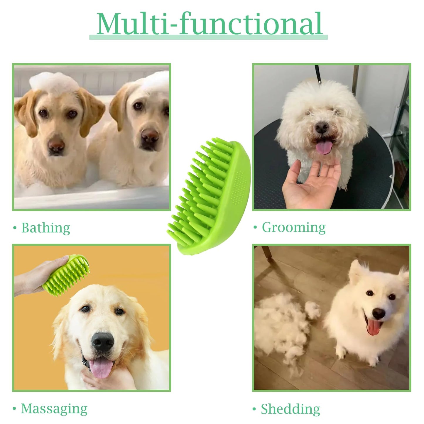 Yintoper Dog Bath Brush, Pet Silicone Shampoo Brush, Rubber Shower Wash Curry Brush for Short Long Haired Dogs Cats Shedding Grooming and Massage, Pet Rubber Brush Removes Loose & Shed Fur