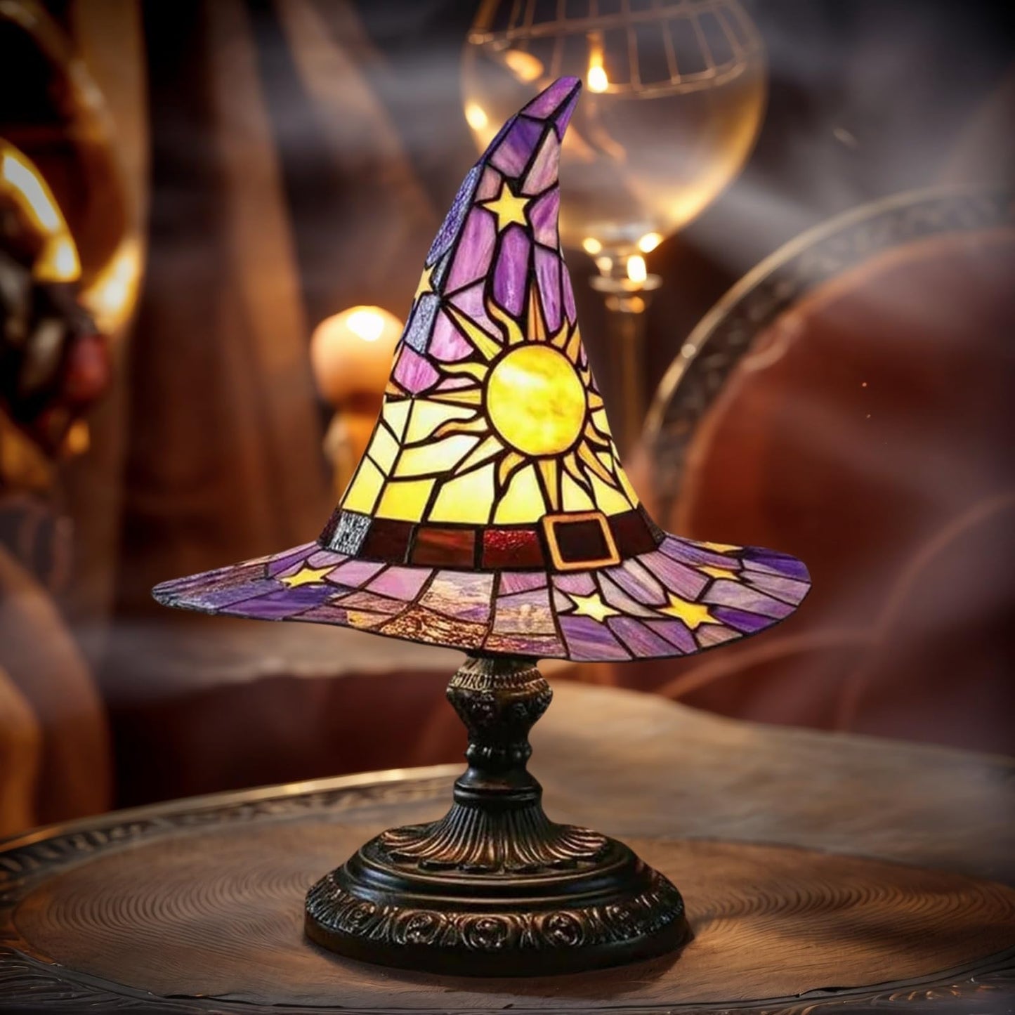 Tiinasol Witch Hat Lamp, Handmade Gothic Witch Hat Lamp, Small Table Lamp, Mysterious Bedroom Atmosphere and Witchcraft Gift, Weird and Fun Table Lamp in The Shape of a Small Wizard Hat