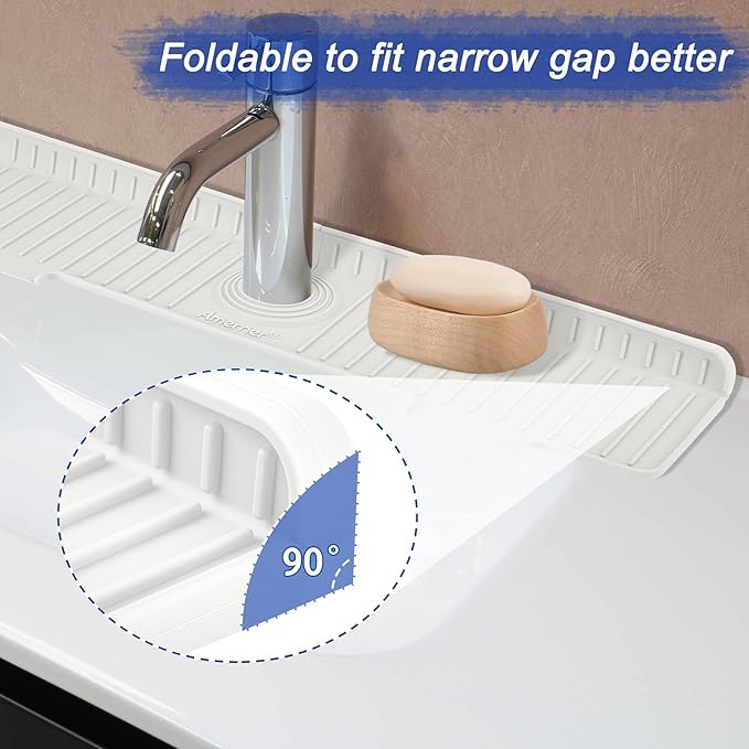Kitchen Sink Splash Guard, 20IN Longer Silicone Faucet Guard & Draining Mat