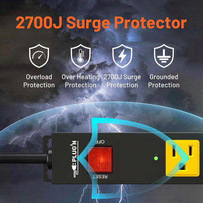 Power Strip 2700J Surge Protector, 6 Outlet Heavy Duty Power Strips with Flat Plug and 6FT Long Cord, Wall Mountable Metal Outlet Strip for Desk, Garage, Workbench and Kitchen