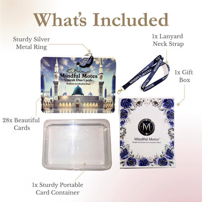 Umrah Dua Cards – Islamic Cards, Portable with Storage Box & Lanyard & Gift Box, Umrah Essentials, Umrah Mubarak Gift, Muslim Gifts for Men & Women, Umrah Gifts & Quran Gift
