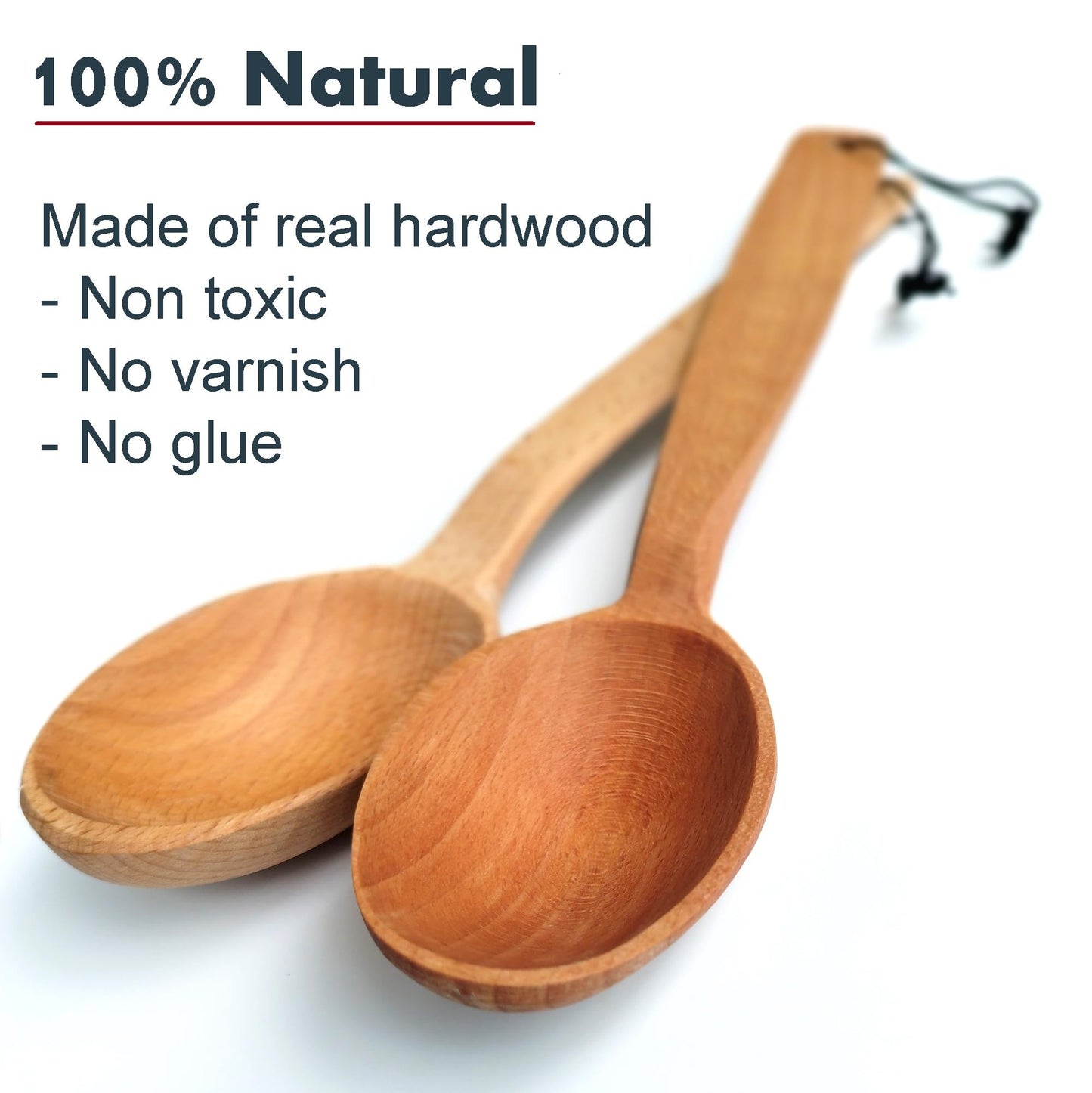ECOSALL 14" Large Wooden Spoon with a Deep Scoop. Heavy Duty Big Non-Stick Cooking Spoon with a Strong Long Handle for Stirring, Mixing, Canning in Big Pots.