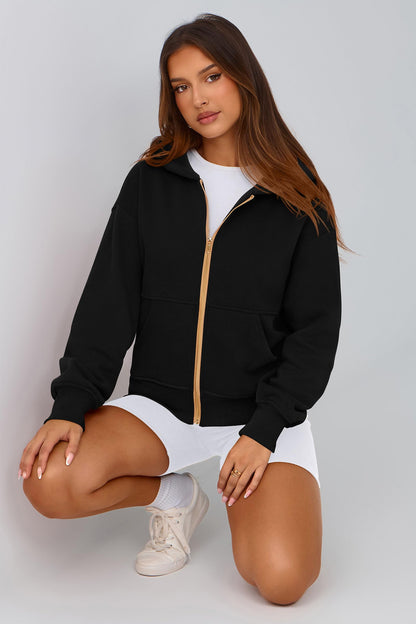 PRETTYGARDEN Hoodies for Women Sweatshirt Zip Up Hoodie Fall Fashion 2025 Trendy Long Sleeve Jackets Winter Clothing Outfits (Black,Large)