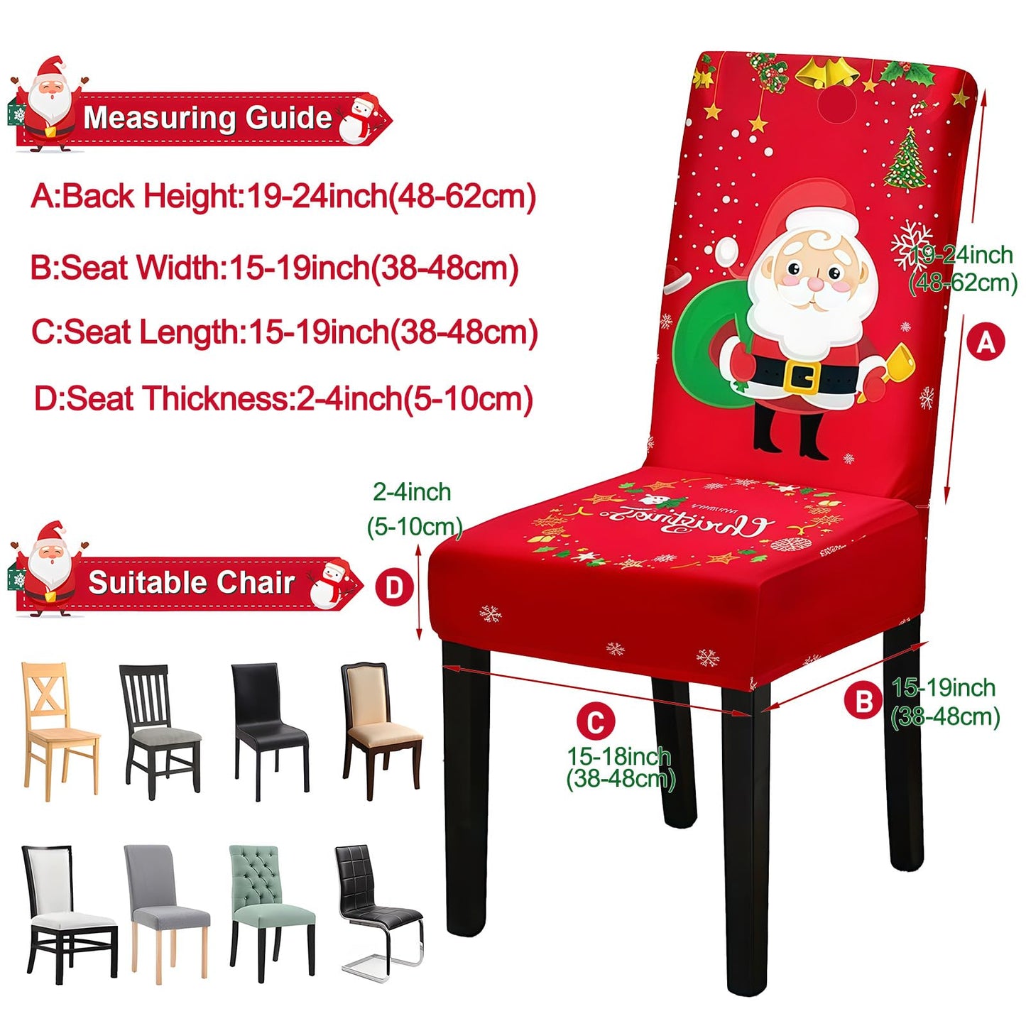 Fafua Christmas Chair Covers, Stretch Dining Room Chair Covers Set of 6, Christmas Decoration/Home Decor Chair Protector Slipcovers