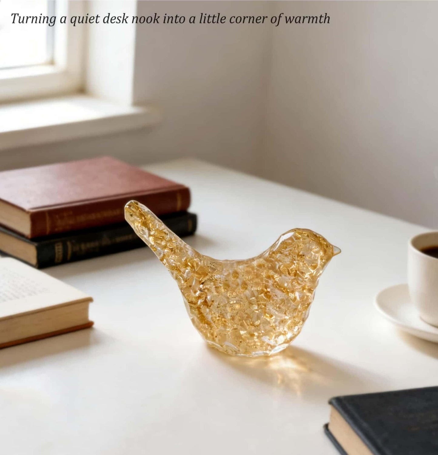 JWT Astyle Goldfoil Glitter Bird Figurines Staue Minimalist Home Decor Accents,Hammered Sculpture Gifts for Bird Lovers,Knick Knacks for Shelves Bookshelf Office