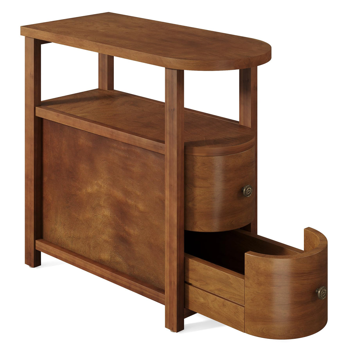 LITTLE TREE Solid Wood End Table with 2 Drawers & Open Shelf, No Assembly Required Side Table for Living Room, Vintage Brown Couch Side Tables, Slim Bedside Table Nightstand for Bedroom