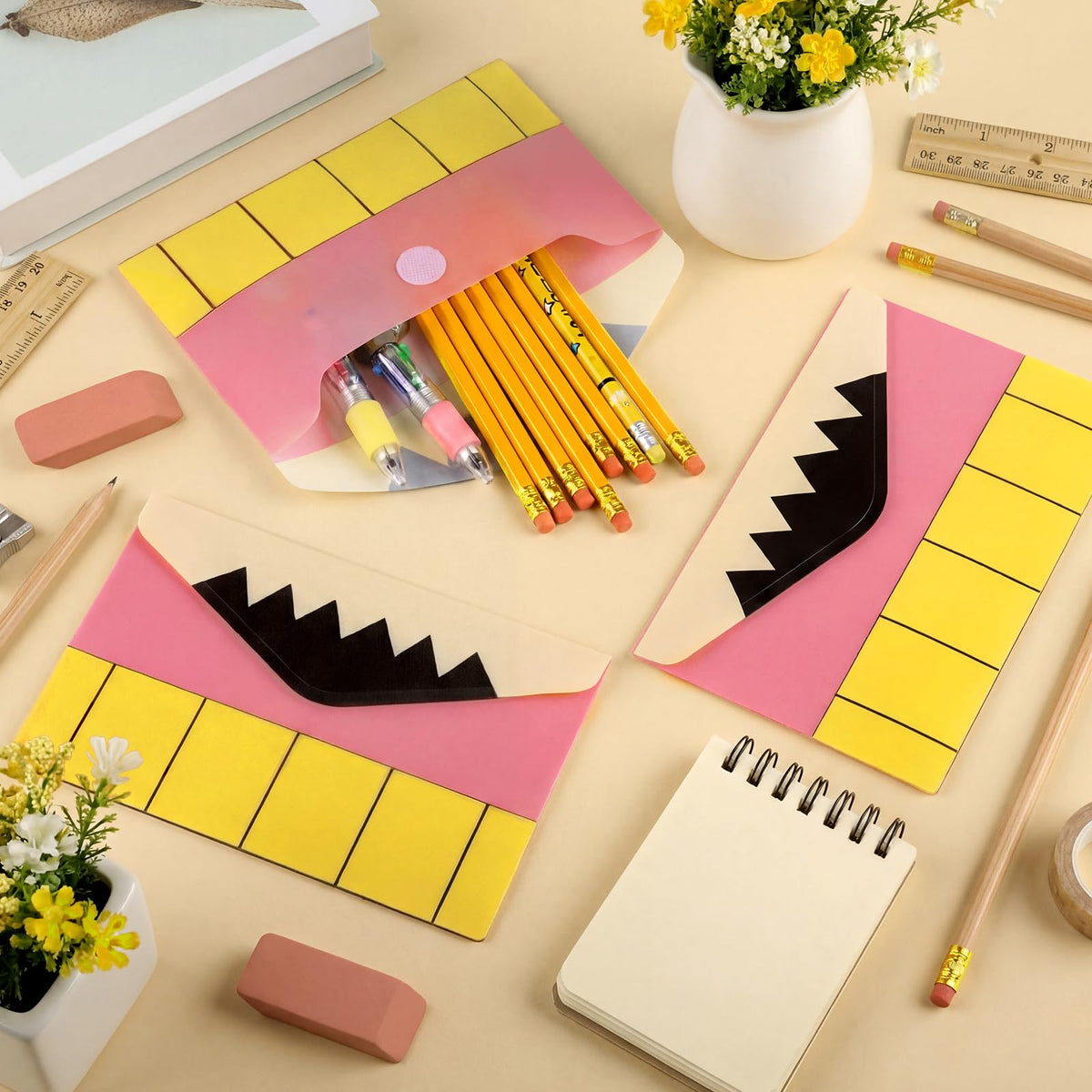 Gueevin 24 Pcs Teacher's Day Appreciation Gifts Bulk 4.7 x 7.5 Inch Teacher Pencil Pouch Party Favors Teaching Essential Pencil Case Envelope Pouch Bags for School Classroom Stationery Office Supplies