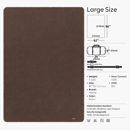 Molithe 100% Wool Blanket, 62" x 86", Warm, Thick, Washable, Military Wool Blanket, Great for Camping, Outdoors, Sporting Events, Survival Kits, Brown