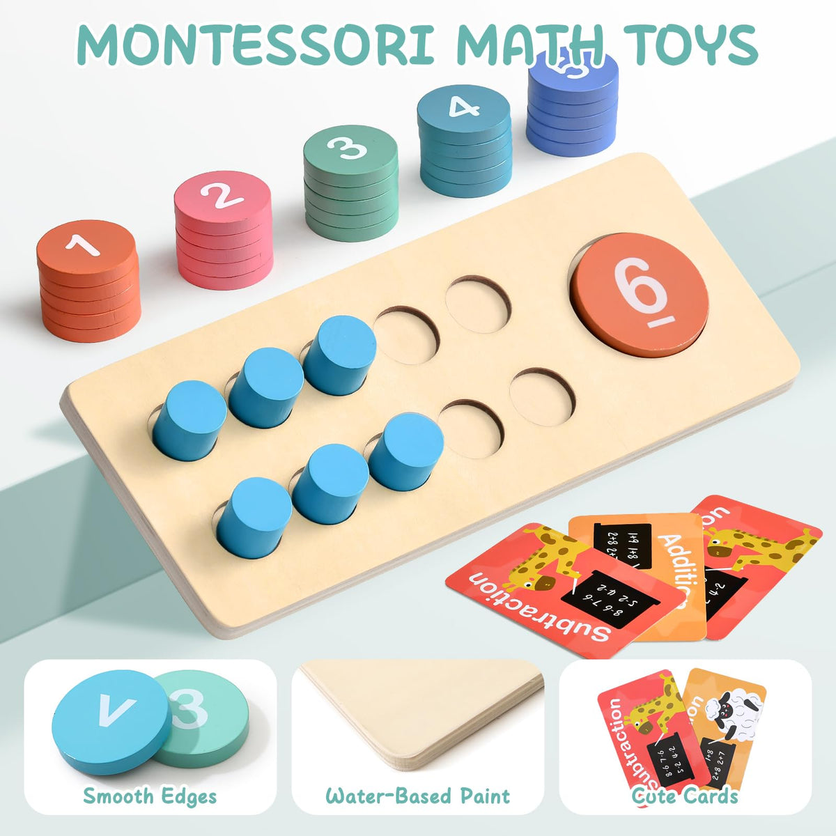 Lewo Wooden Montessori Math Manipulatives Preschool Toys, 1 to 20 Addition and Subtraction Games with Ten Frame/Number Flashcard, Educational Learning Counting Peg Board for Toddlers 3 4 5 Year Old