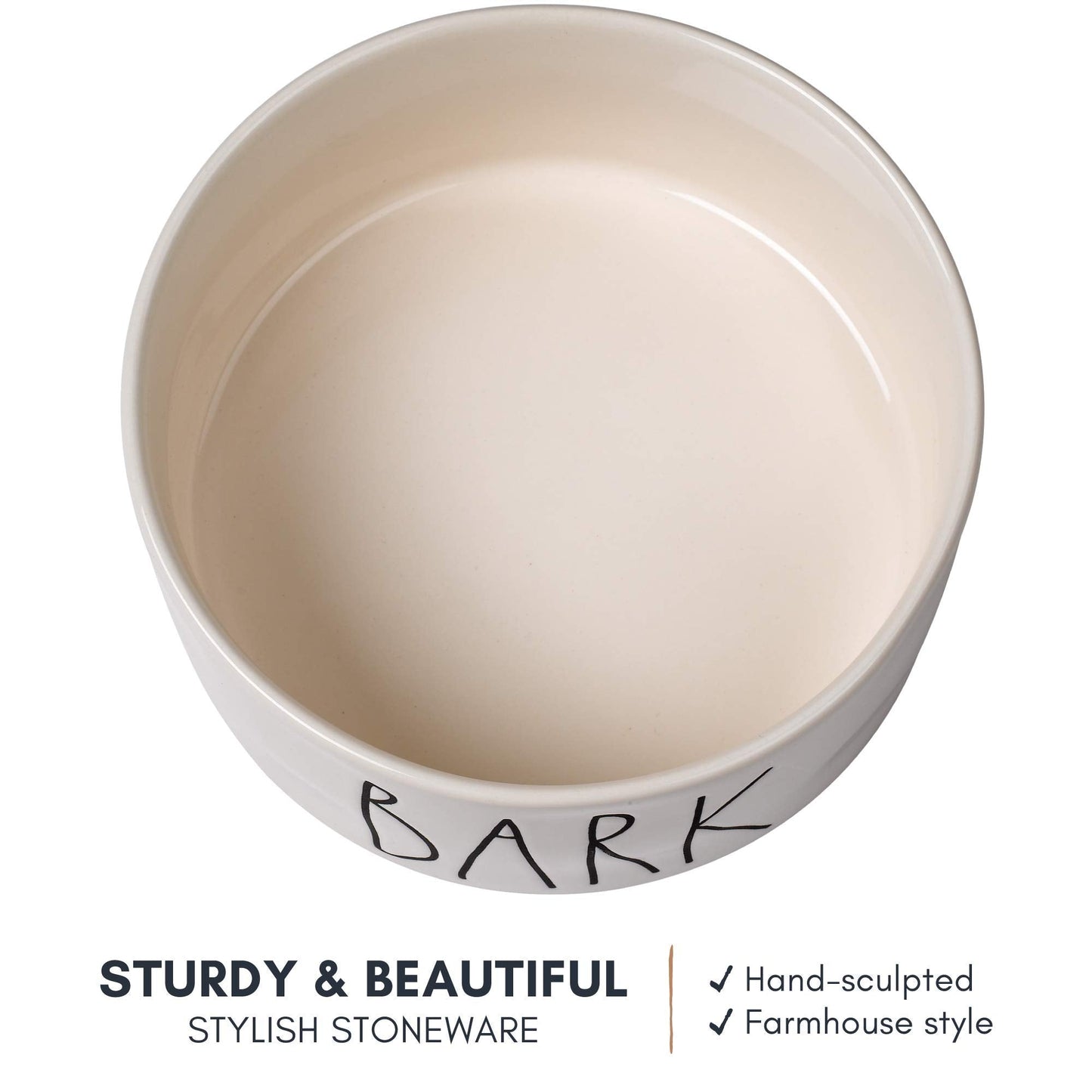 RAE Dunn Cute Ceramic Dog Bowl, Pet Dish for Dogs and Cats, Heavy Pet Bowl, Bark (6 Inches)