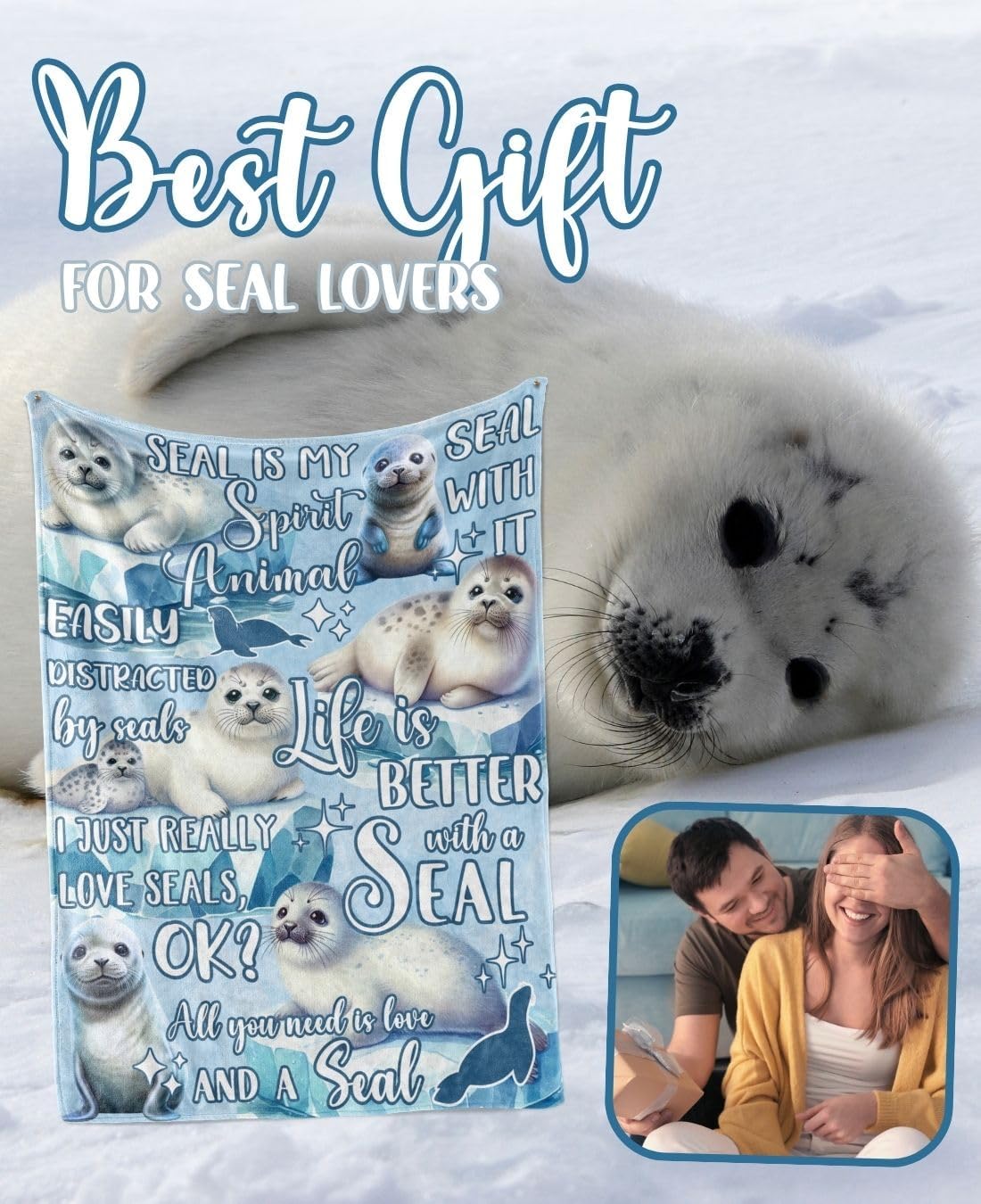 Huglanket Seal Gifts Blanket for Women, Men - Throw Blanket - Birthday Gifts for Seal Lovers - Watercolor - 50" x 65"