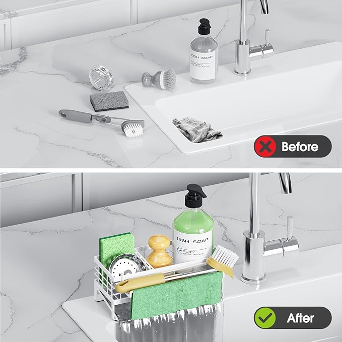 Self-Draining Kitchen Sink Caddy, Rustproof Non-Slip Sponge Holder