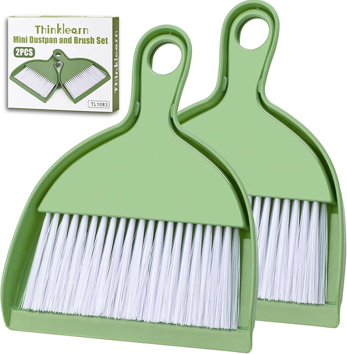 THINKLEARN 2PCS Small Broom and Dustpan Set, Mini Dust Pan and Brush, Hand Whisk