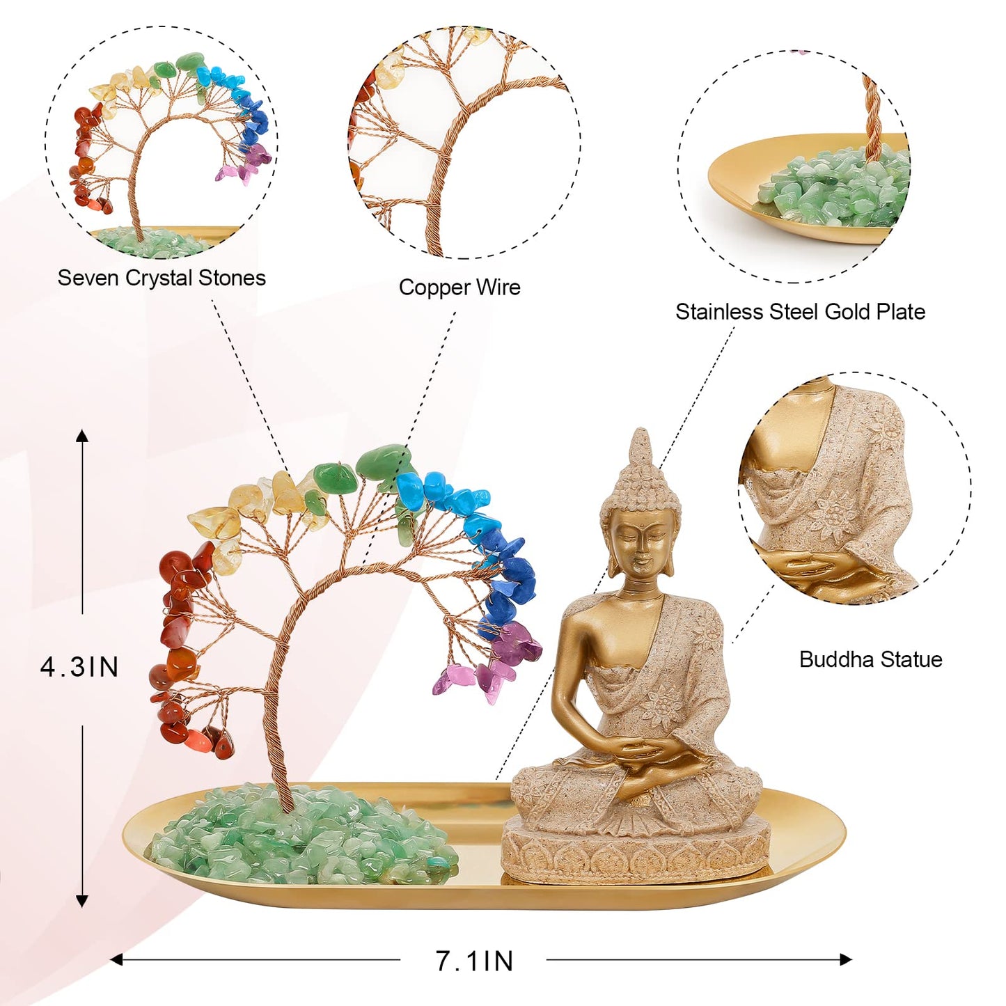 INNOLITES 7 Chakra Crystal Tree and Buddha Statue Set, Yoga Meditation Decor, Money Tree and Buda Statues for Home Living Room Office Shelf Decoration Wealth and Luck