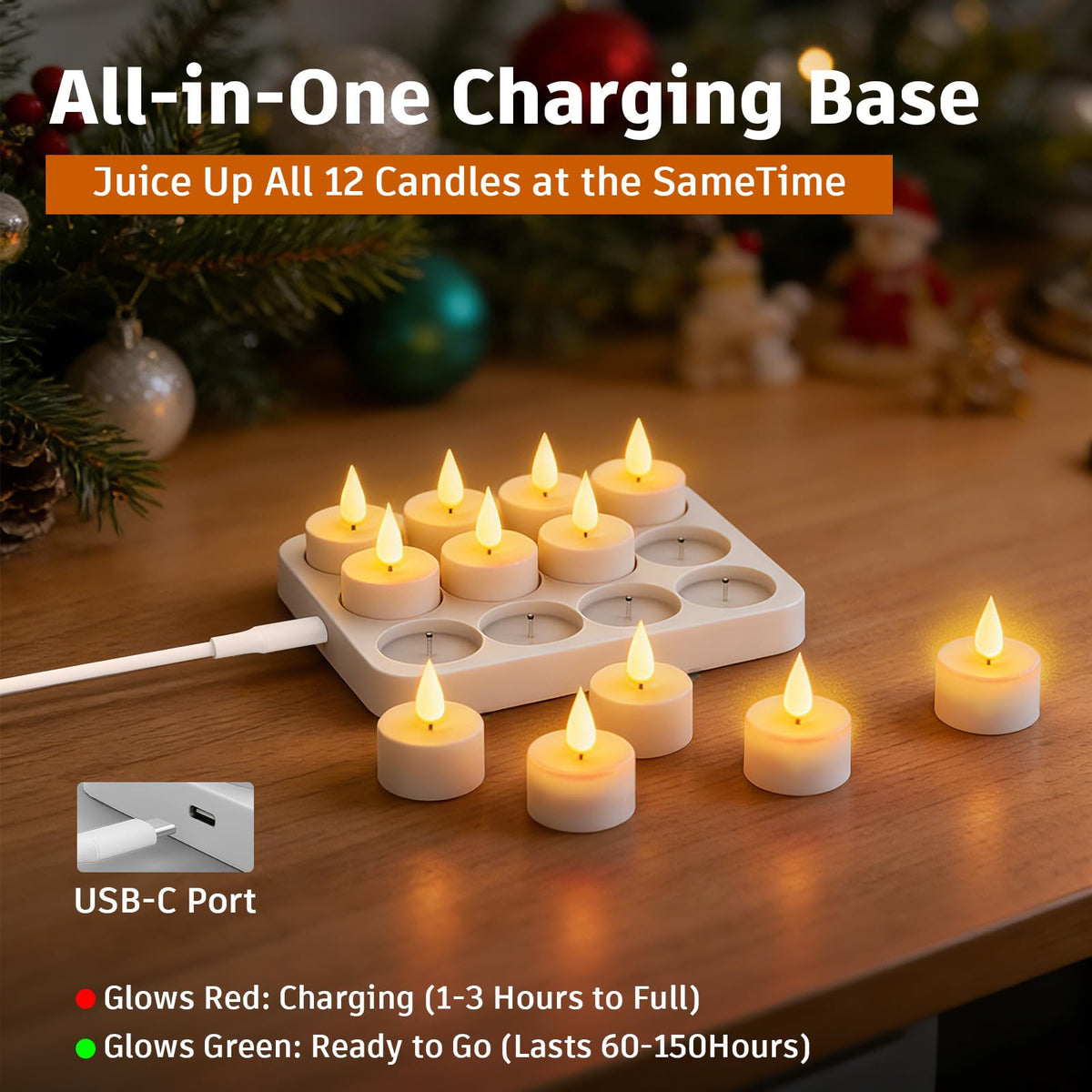 12Pack Rechargeable Tea Lights with Charging Base, Remote & Timer Flameless Tealight, LED Flickering Battery Operated Candles for Christmas, Halloween, Weddings & Table Centerpieces (1.46" x 1.99")