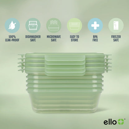 Ello Snap & Nest 10-Piece 4.5 Cup Plastic Meal Prep Set, Reusable Food Containers for Healthy Eating, Freezer, Dishwasher Safe, Sage