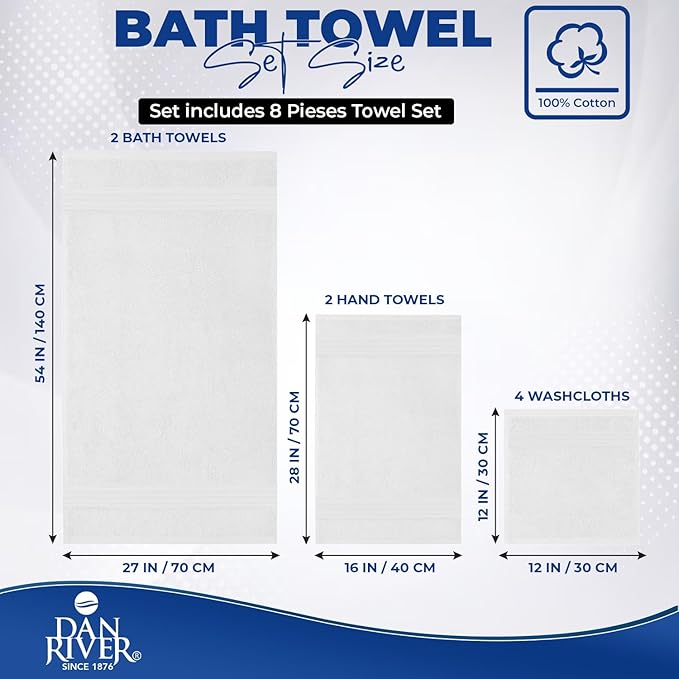DAN RIVER 8 PC Luxury Bath Towels