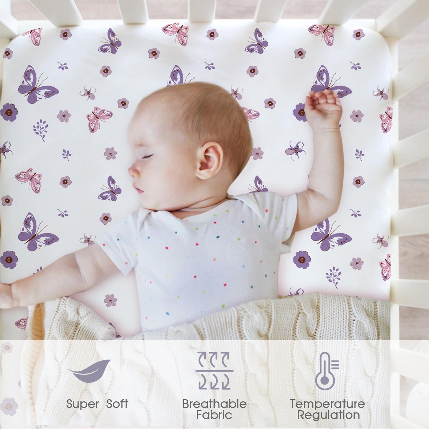 Bimocosy Crib Sheets 4 Pack, Baby Crib Sheets Fitted for Boys and Girls Breathable & Snug Fit, Soft Toddler Bed Sheets for Standard Crib Mattress Nursery Daycare Essentials, Butterfly Bloom