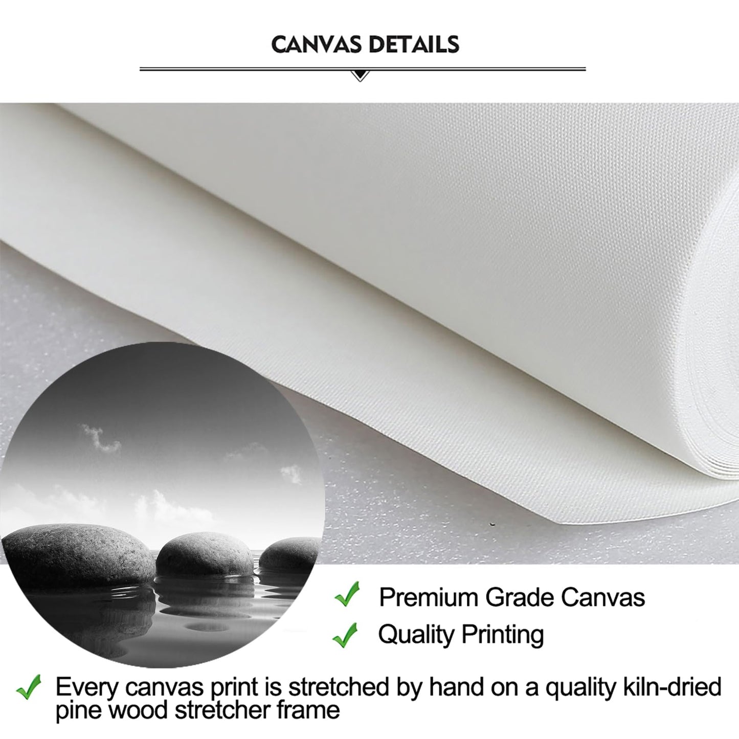 iKNOW FOTO Large Tranquil Zen Stones Canvas Print Monochrome Spa Wall Decor for Home & Office - Serene Nature Artwork for Living Room, Bathroom Mindfulness Black & White Picture 20x55 Inch