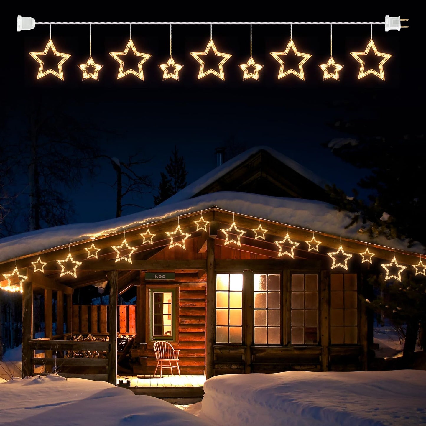 Christmas Star Window Lights with 9 Drops - 13ft Star Icicle String Lights with 150 Mini Bulbs, Plug-in Connectable Curtain Hanging Lights for Christmas Home Indoor Outdoor Party Holiday Decor
