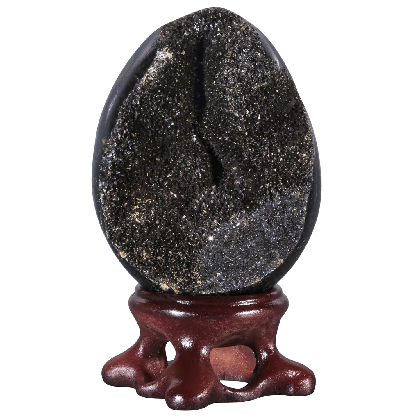Nupuyai 2.0''-2.8'' Natural Black Septarian Dragon Geode Egg with Resin Stand, Reiki Healing Septarium Dragon Stone Egg Display, Crystal Quartz Drusy Specimen for Home Office Decoration