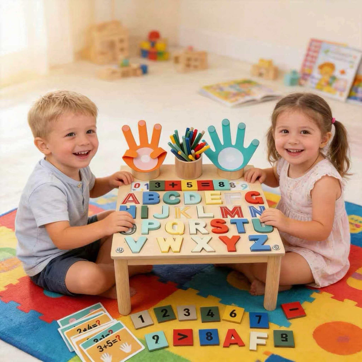 voopark Montessori Wooden Number & Alphabet Puzzle Set, 3-in-1 ABC Letters Shapes Counting Blocks, Preschool Learning Educational Toys for 3-5 Year Old Boys Girls