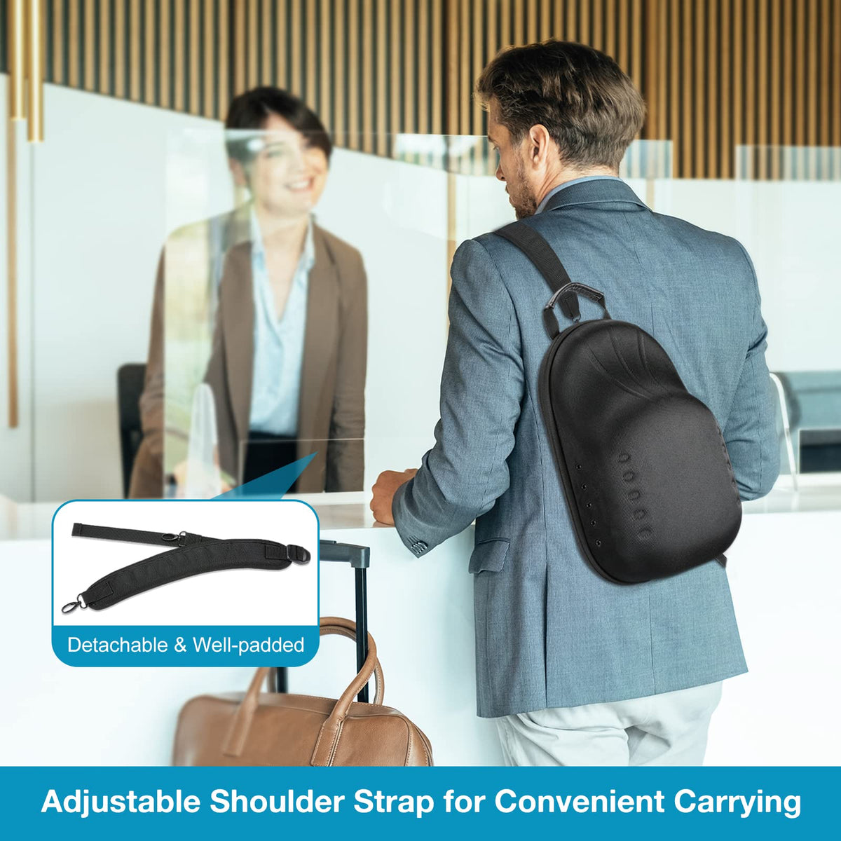 ProCase Hat Travel Hard Case, Hat Carrier Storage Bag for 7-8 Baseball Caps,Hat Organizer Ball Caps Holder with Adjustable Shoulder Strap -Black