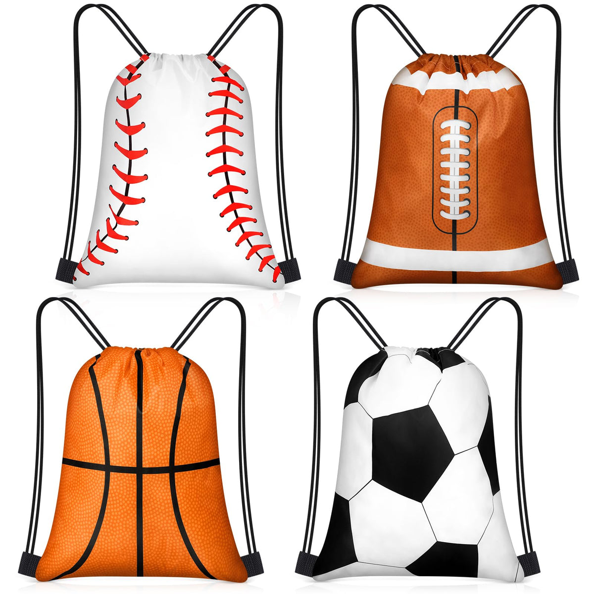 Censen 24 Pcs Drawstring Bags Set Bulk 12 x 10 Inch Waterproof Beach Pack for Soccer Baseball Basketball Football Gift Party (Sport Style)