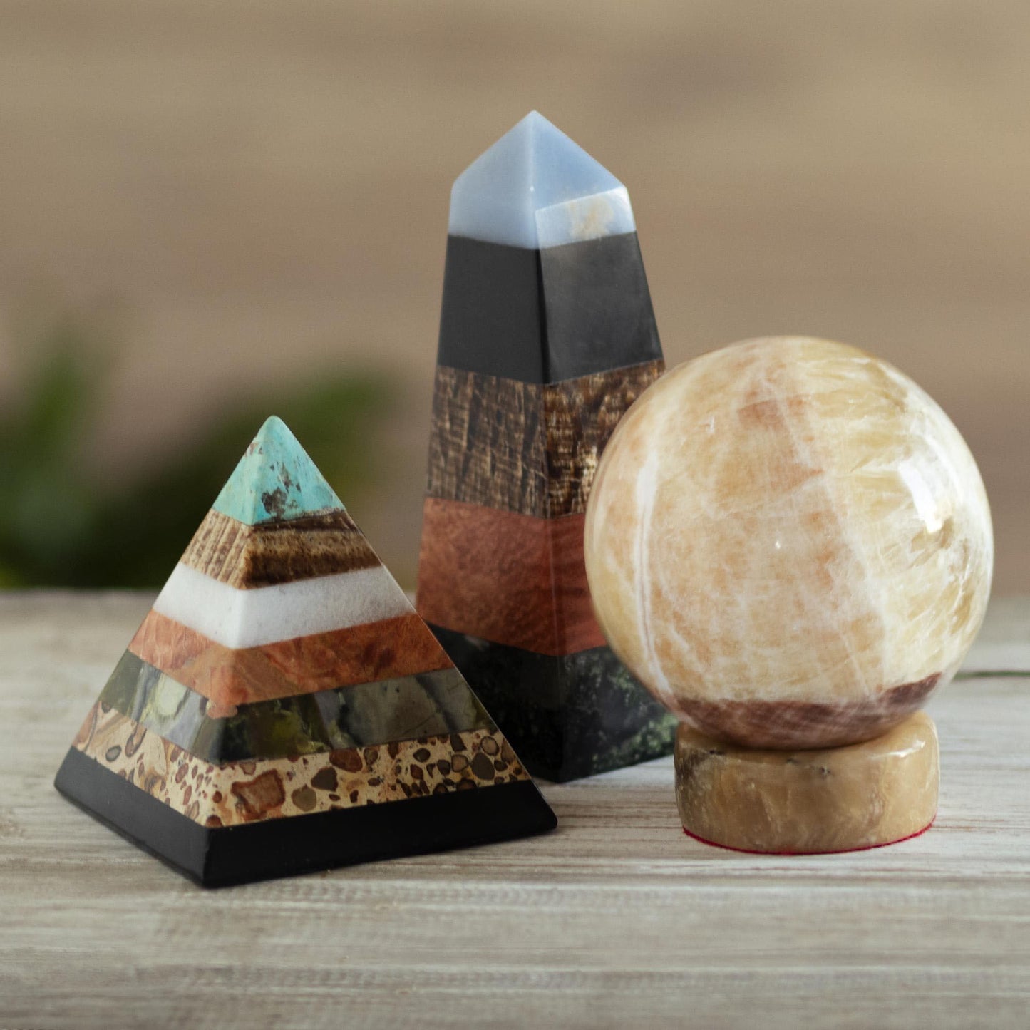 NOVICA Hand Crafted Multicolor Natural Gemstone Geometric Positive Energy Spiritual Healing Pyramid Sculpture, 3", 'Be Positive'