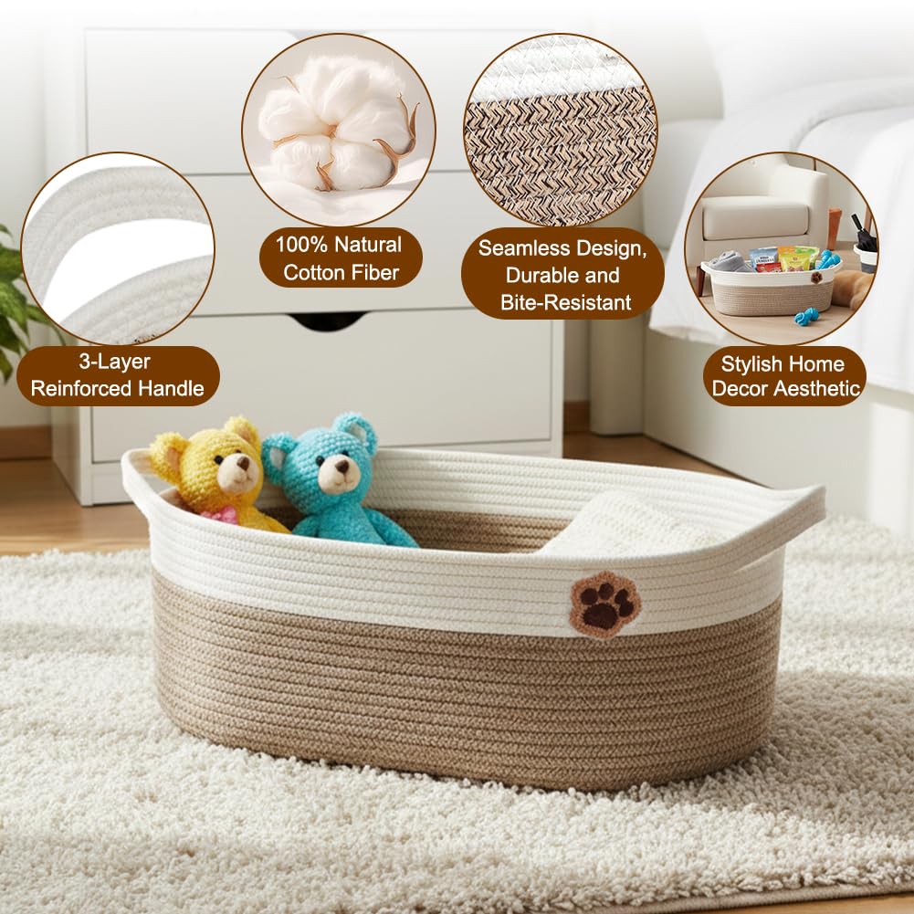 SZEE 2 Pack 30L Large Dog Toy Basket, Nursery Blanket Storage Basket for organizing, Woven Blanket Storage for Living Room, Laundry Basket with Triple-Reinforced Handles, 19.7"×11"×7.9", Brown+Gray