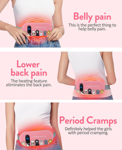 Portable Heating Pad for Period Cramps: Cordless Menstrual Heating Pad with 6 Heat Levels and 6 Massage Modes, 3s Fast Heating Gift for Women and Girl(Pink)